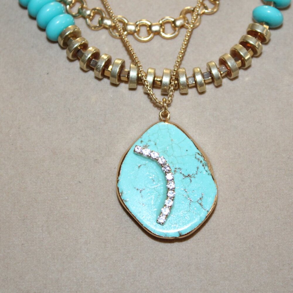 NWT Lane Bryant Triple row, faux turquoise necklace. NICE! - Picture 4 of 6